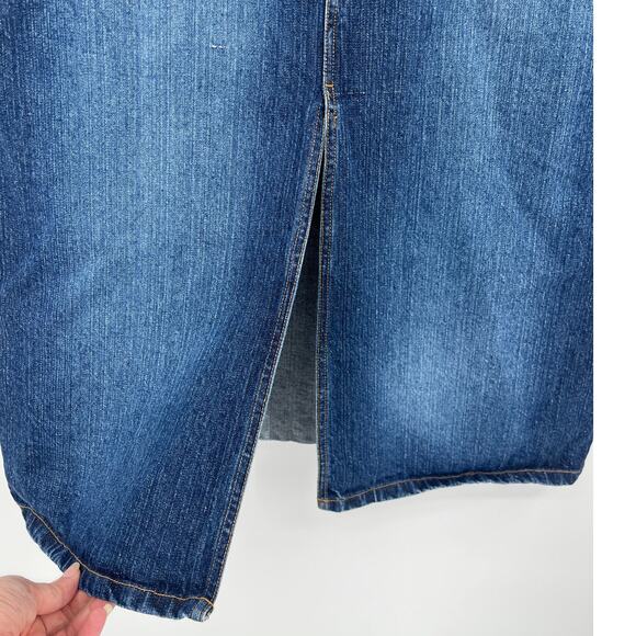 Vintage Bill Blass Maxi Jean Denim Skirt Sz 14P Fray Contrast Western Boho 90s - Picture 6 of 10